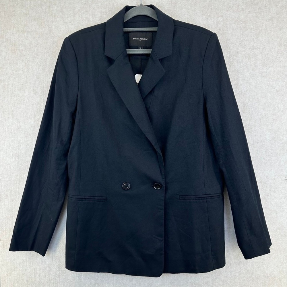 Banana Republic Women Double Breasted Black Blazer Jacket Size 12